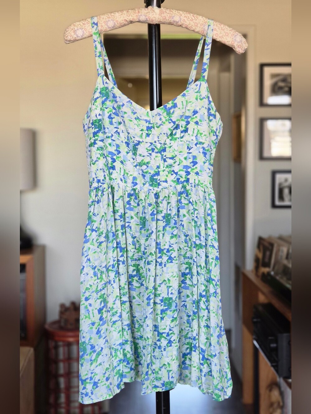 Amour Vert Green & Blue Silk Floral Sundress